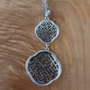 Silver Tone Intricate Cutout Pendant Necklace